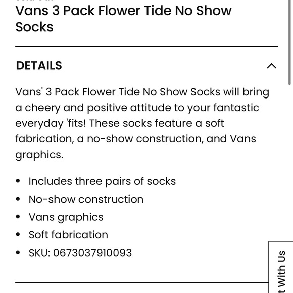 VANS WOMEN’S VARIETY PACK OF NO SHOW FLOWER TIDE CANOODLE SOCKS THREE PACK NWT - Picture 5 of 7